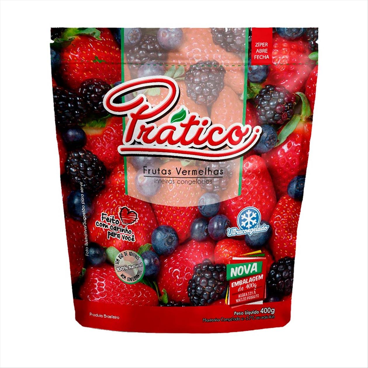 Frutas Vermelhas Inteiras Congeladas Prático Zip Lock 400g