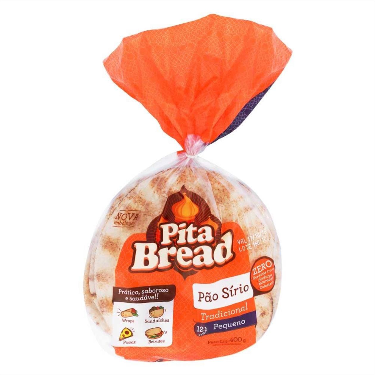 Pão Sírio Pita Bread Tradicional Pequeno Com 12 Unidades 400g