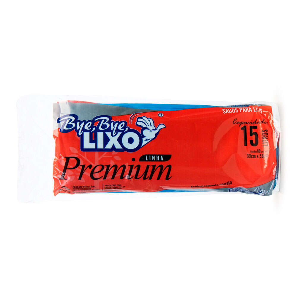 Saco para Lixo Bye Bye Premium 15L com 60 Unidades