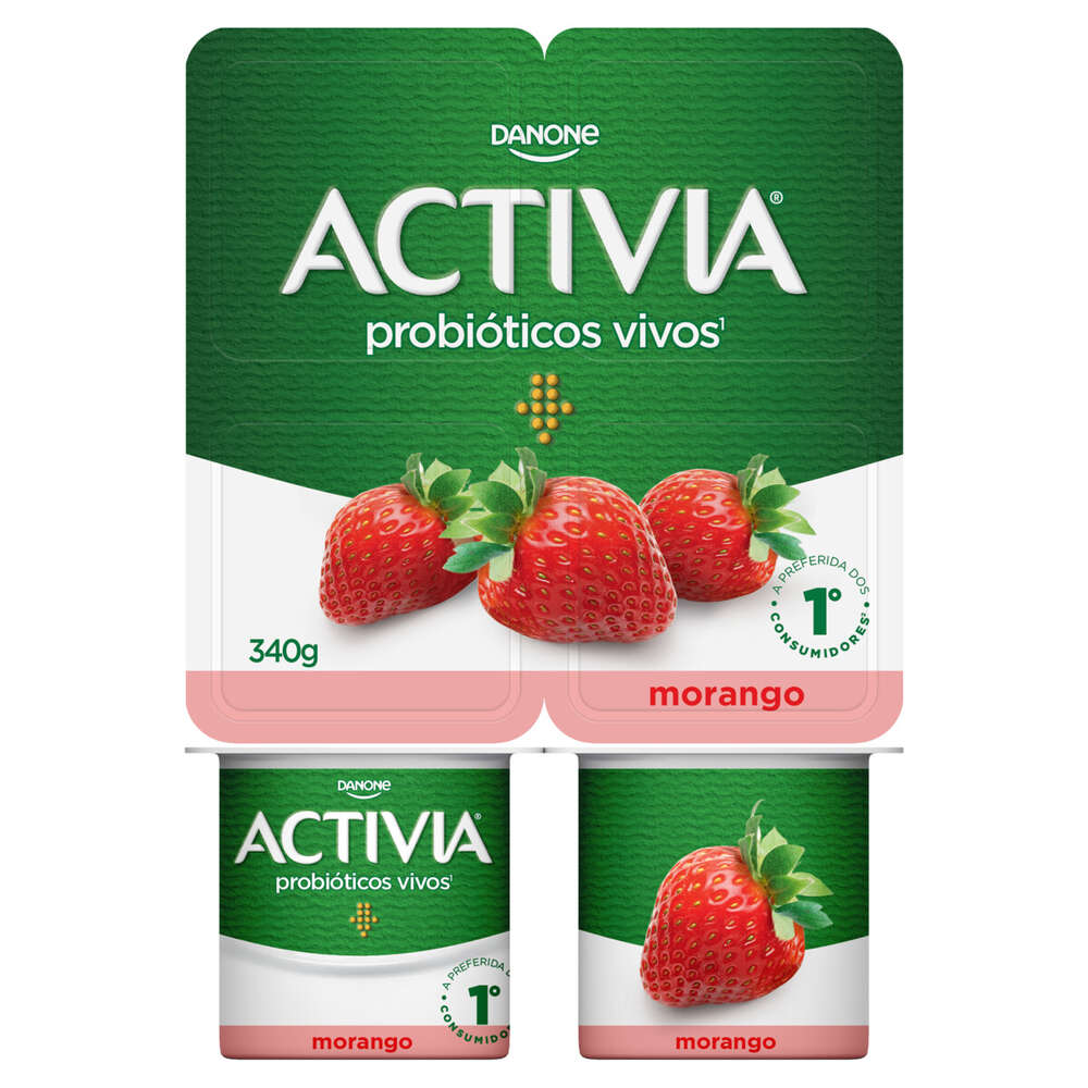 Leite Fermentado Integral Morango Activia Bandeja 340g