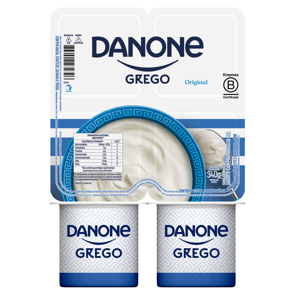 Iogurte Integral Grego Original Danone Bandeja 340g