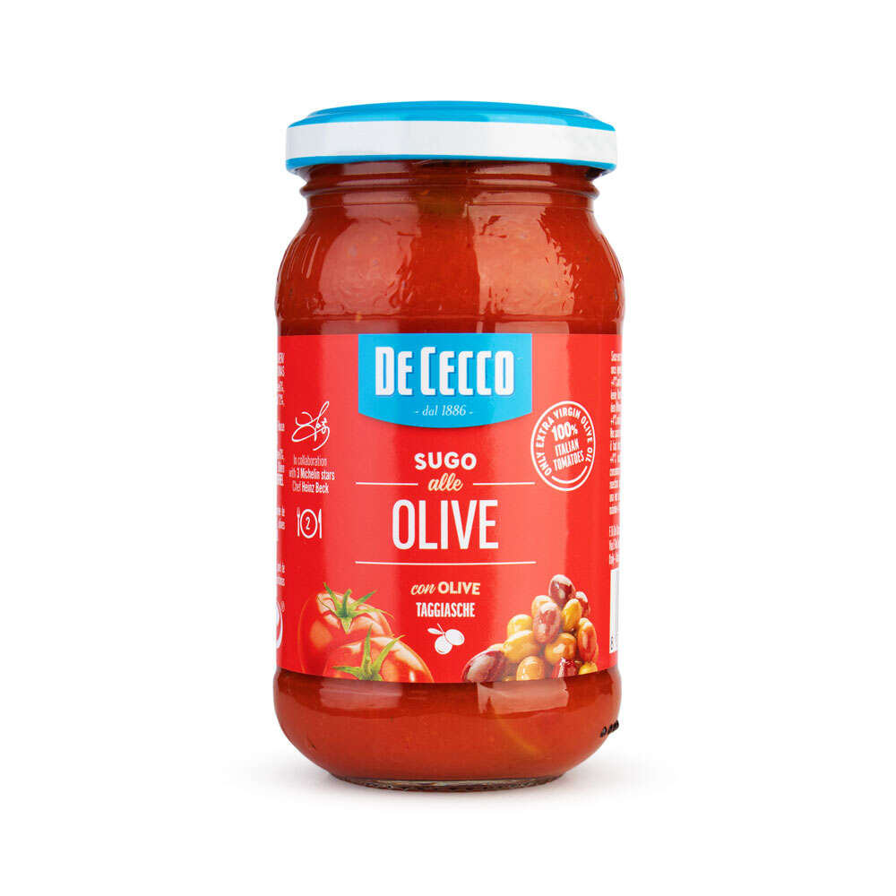 Molho de Tomate Italiano De Cecco Alle Olive Vidro 200g