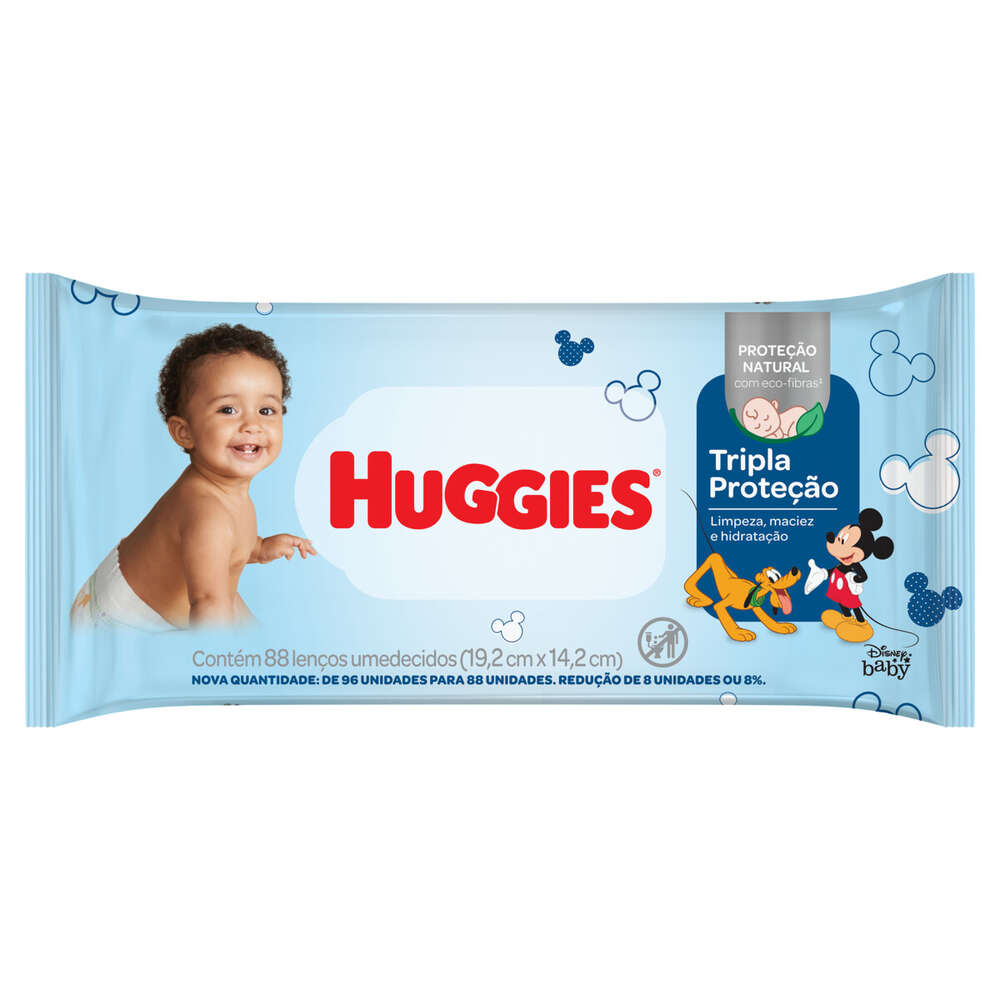Lenço Umedecido Infantil Disney Baby Huggies Tripla Proteção Pacote 88 Unidades