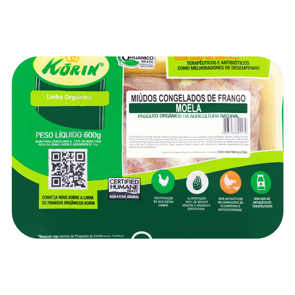 Moela de Frango Congelada Orgânica Korin 600g