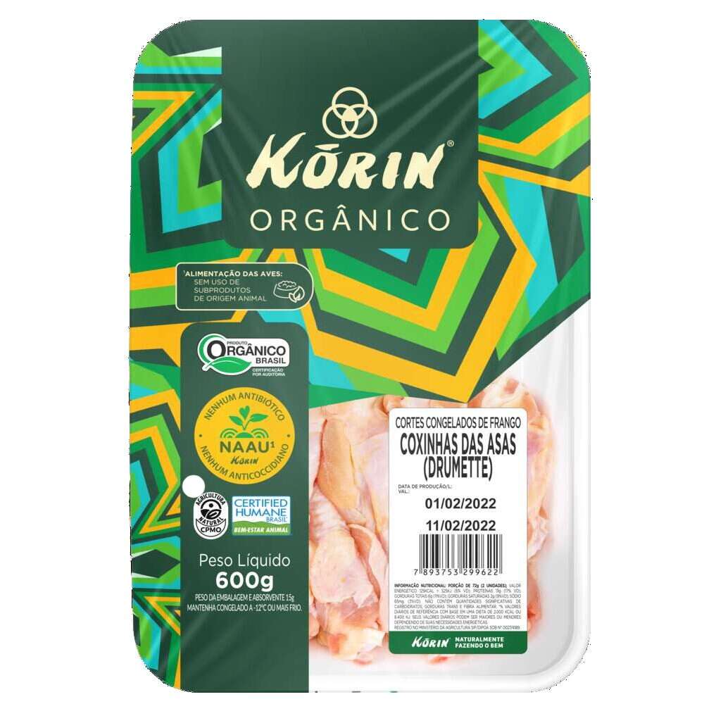 Coxinha da Asa de Frango Congelada Orgânica Korin 600g
