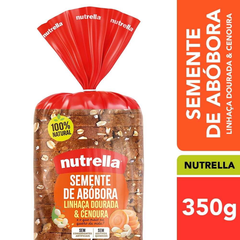 Pão de Forma Nutrella Semente de Abóbora, Linhaça e Cenoura 350g