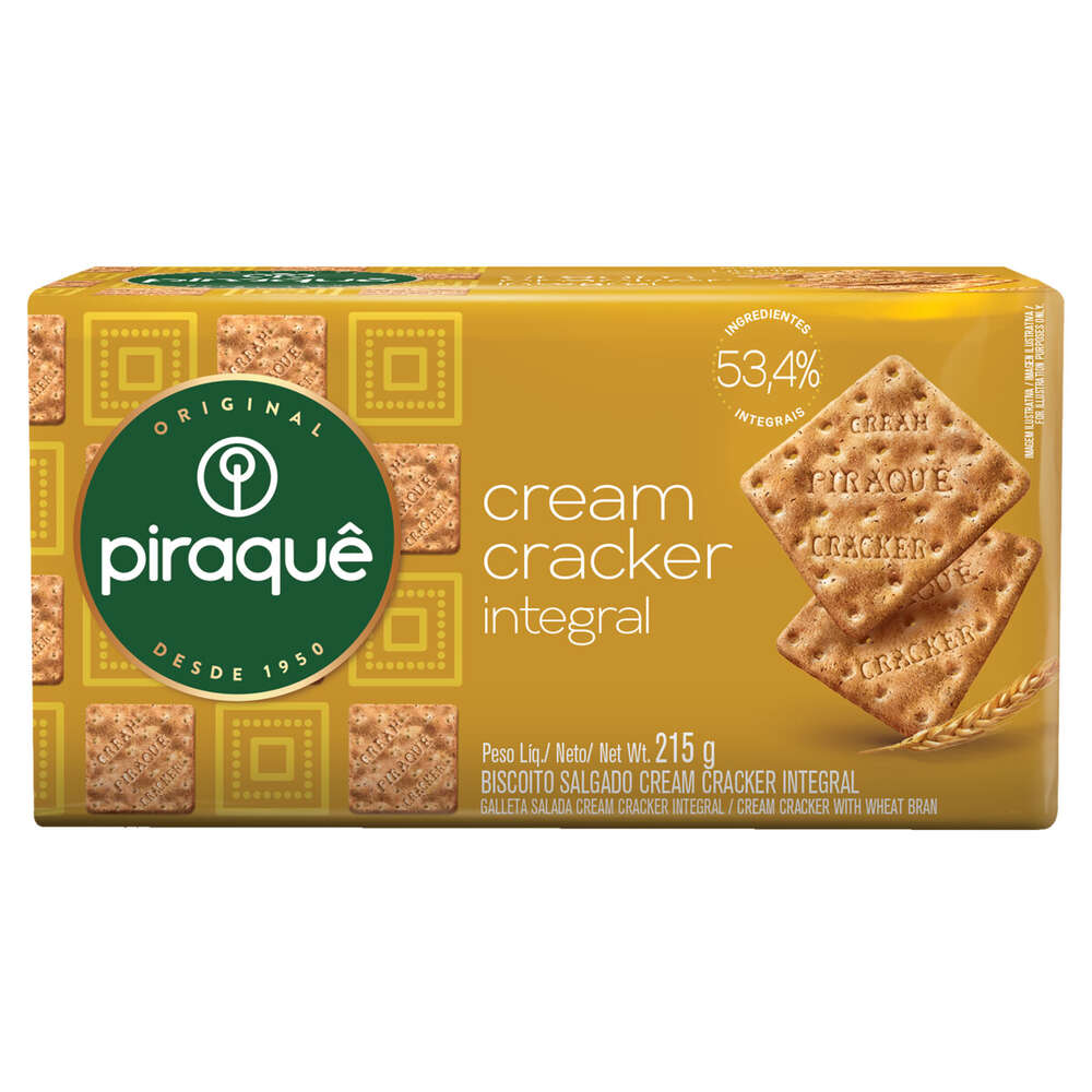Biscoito Cream Cracker Integral Piraquê Pacote 215g