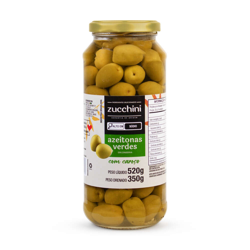 Azeitona Verde Zucchini com Caroço Vidro 350g