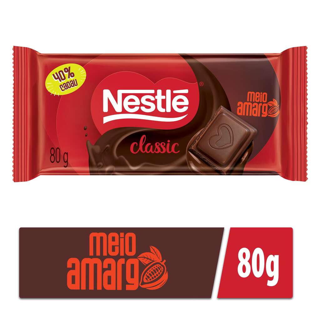 Chocolate Meio Amargo 40% Cacau Classic Pacote 80g