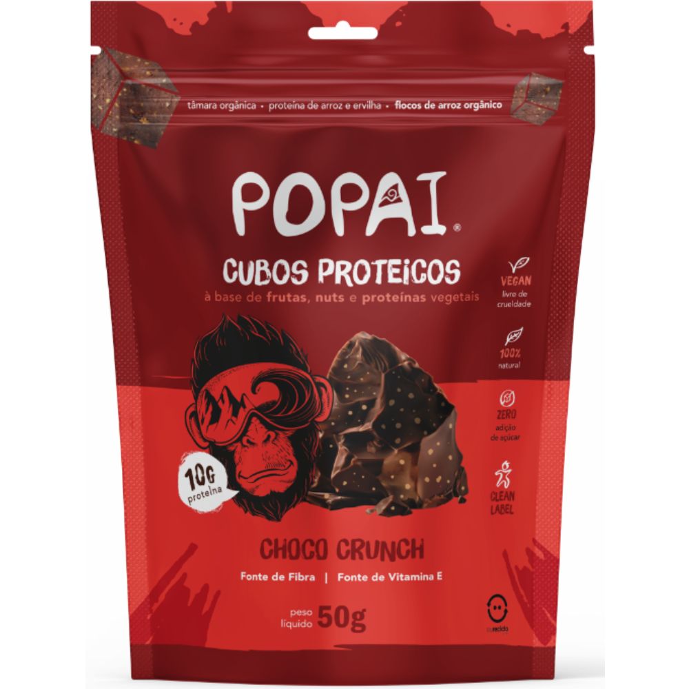 Snack Vegano em Cubos Popai Choco Crunch 50g