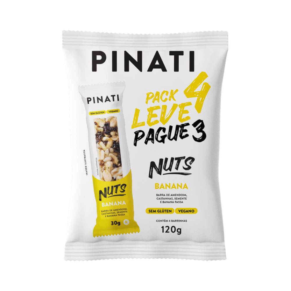 Barra de Nuts Sem Glúten Vegana Pinati Banana Leve 4 Pague 3 Unidades 30g cada