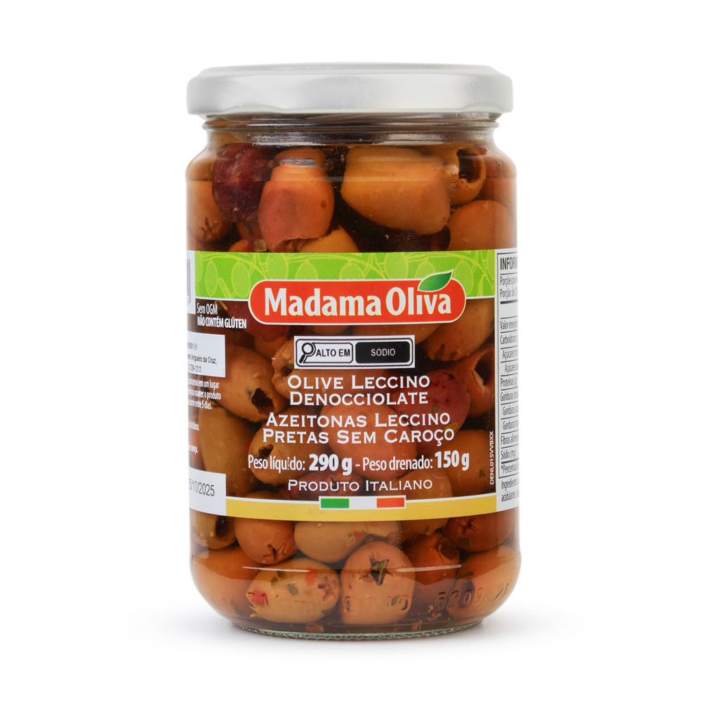 Azeitona Preta Sem Caroço Italiana Madama Oliva Leccino Vidro 290g
