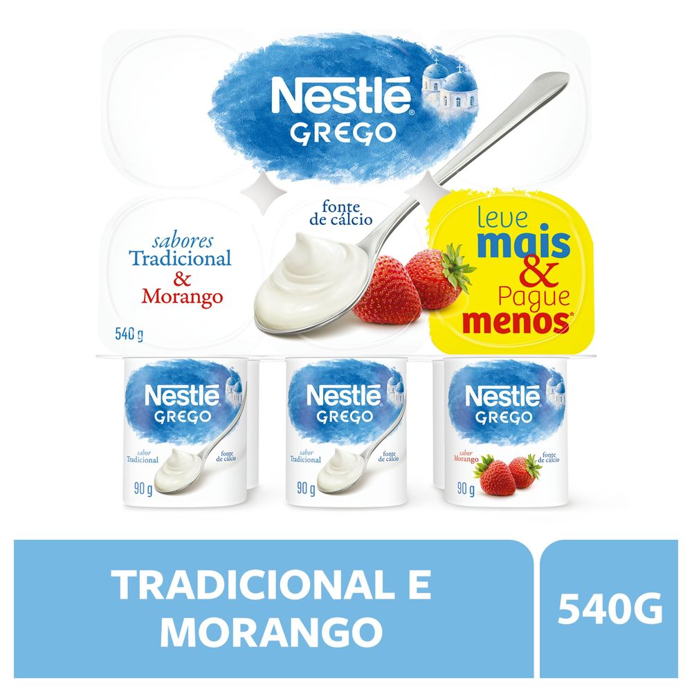 Iogurte Grego Tradicional + Morango Nestlé Bandeja 540g 6 Unidades Leve Mais Pague Menos