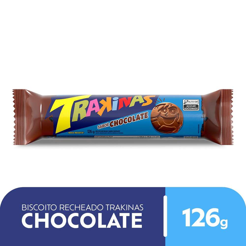Biscoito Recheado Trakinas Chocolate Pacote 126g