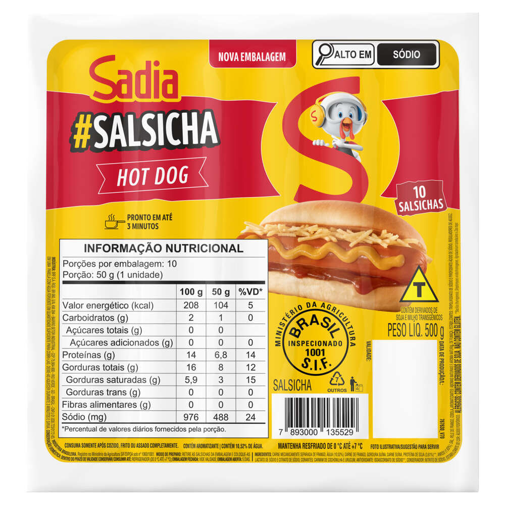 Salsicha Hot Dog Sadia Pacote com 10 Unidades 500g