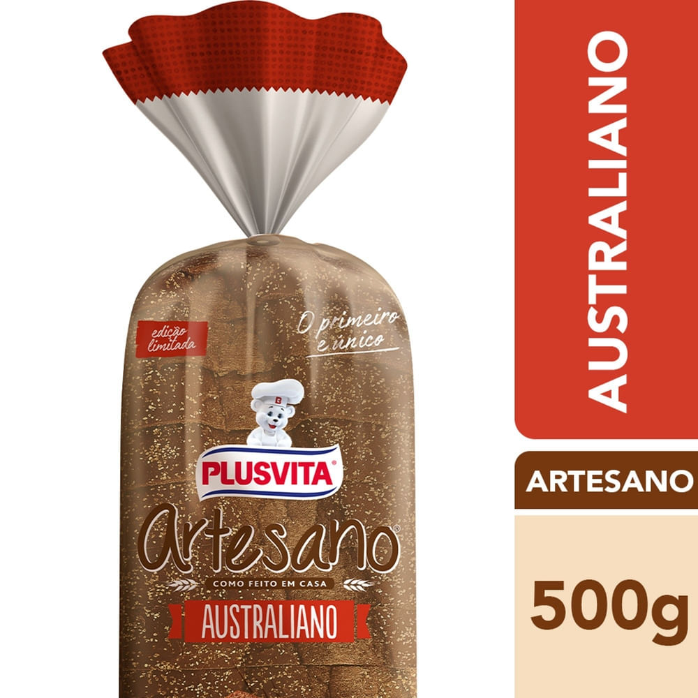 Pão de Forma Australiano Plusvita Artesano Pacote 500g