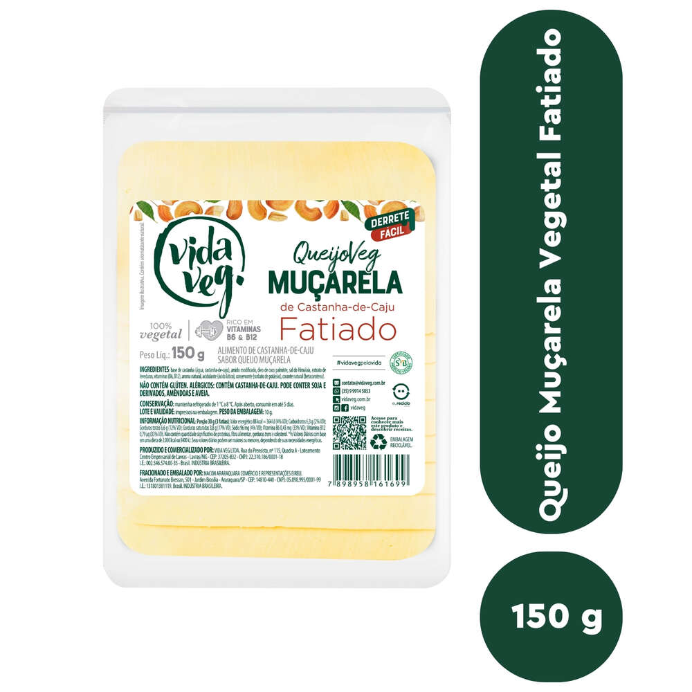 Queijo Muçarela Vegano de Castanha de Caju Fatiado Vida Veg 150g