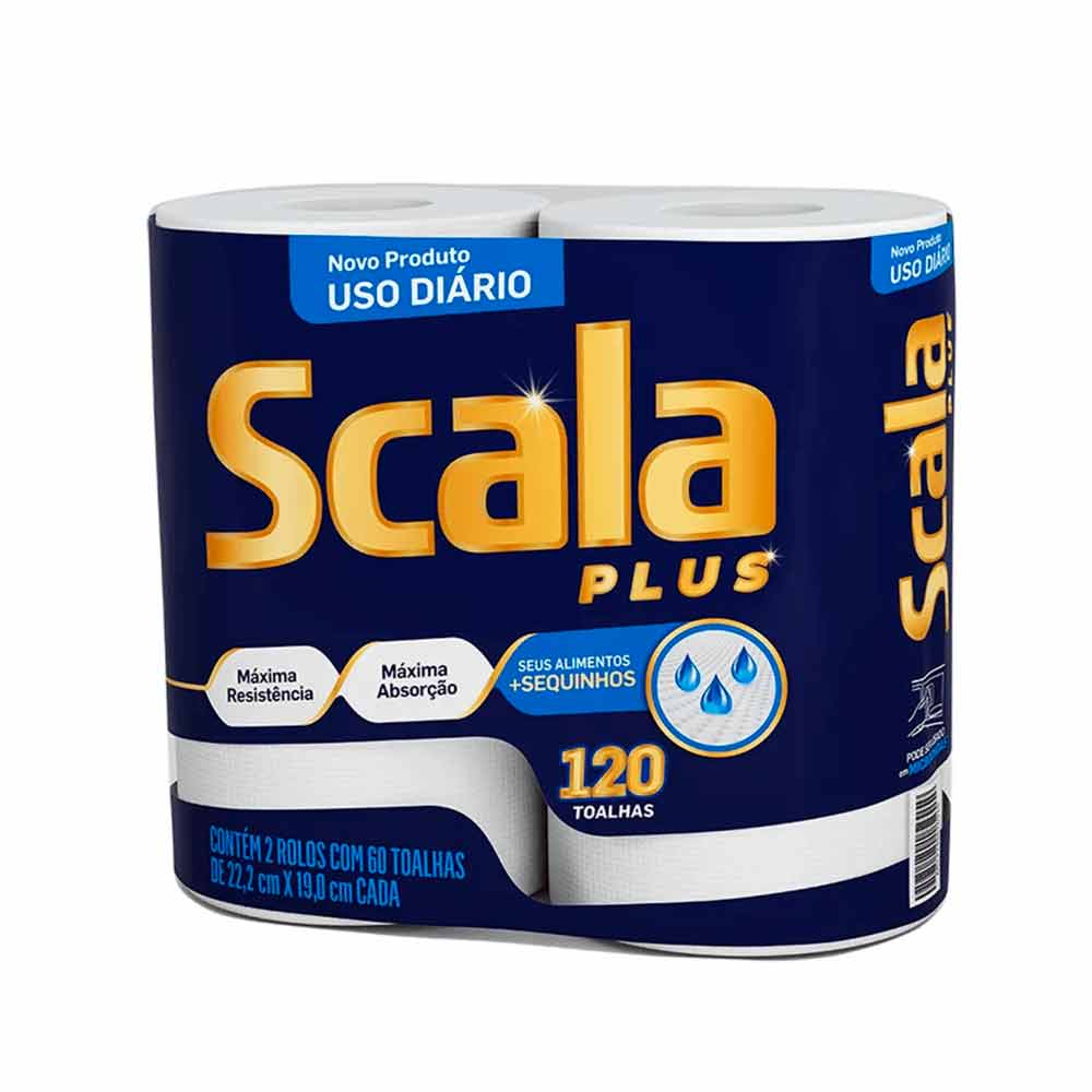 Papel Toalha Scala 22,2cm x 19cm com 2 Rolos 60 Folhas
