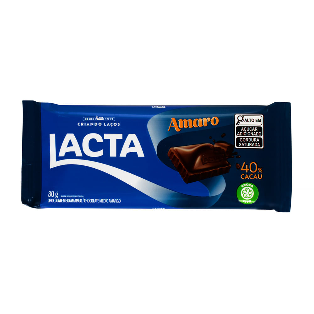 Chocolate Meio Amargo 40% Cacau Lacta Amaro Pacote 80g