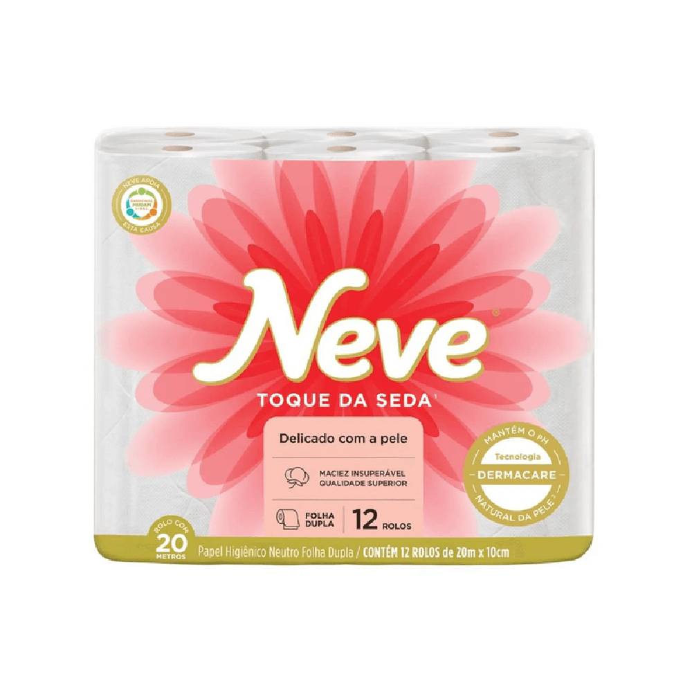 Papel Higiênico Neve Folha Dupla Toque de Seda com 12 Unidades