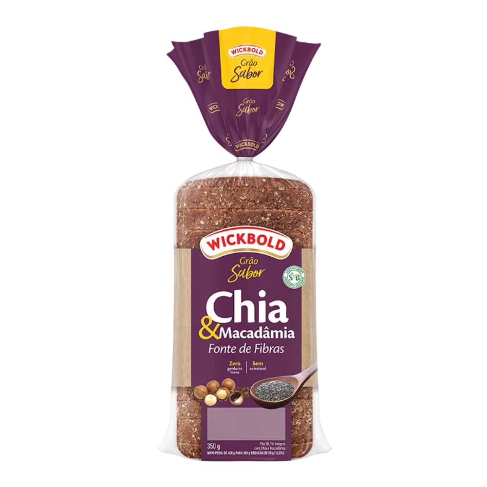 Pão de Fôrma Integral Wickbold Grão Sabor Chia e Macadâmia 350 g