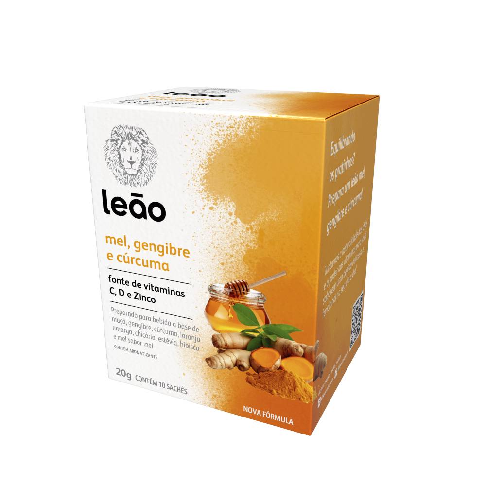 Chá Mel, Gengibre e Cúrcuma Leão Caixa 20g