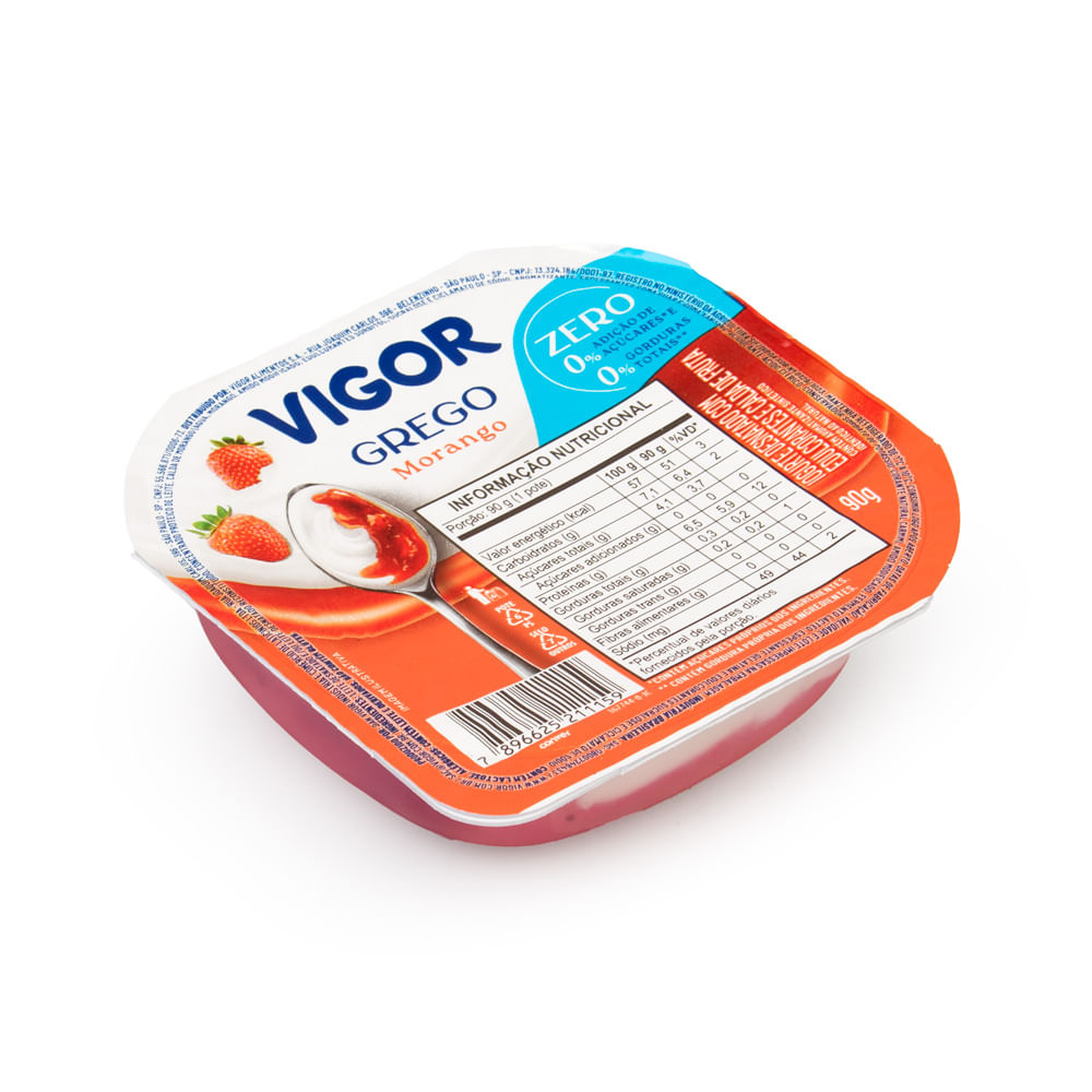 Iogurte Desnatado Grego Calda Morango Vigor 90g