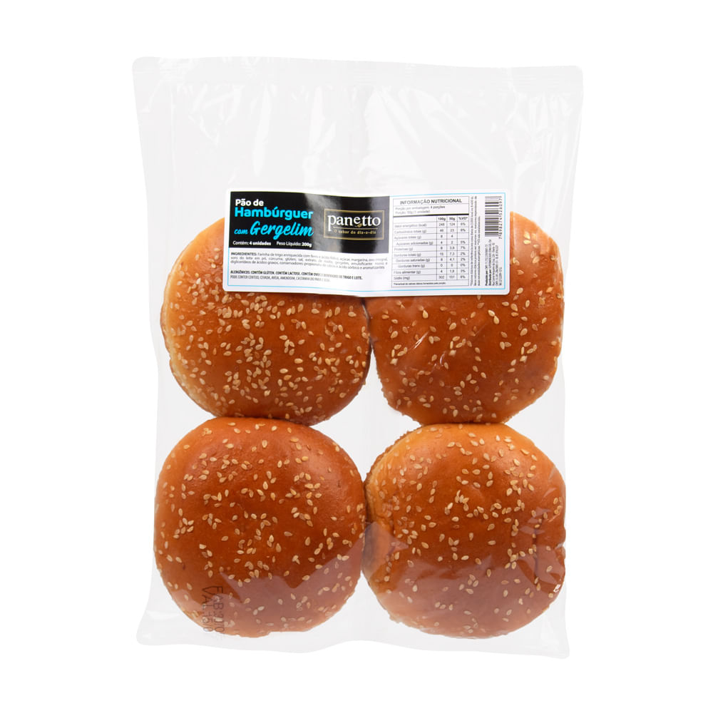 Pão de Hambúrguer Panetto com Gergelim com 4 Unidades 200g