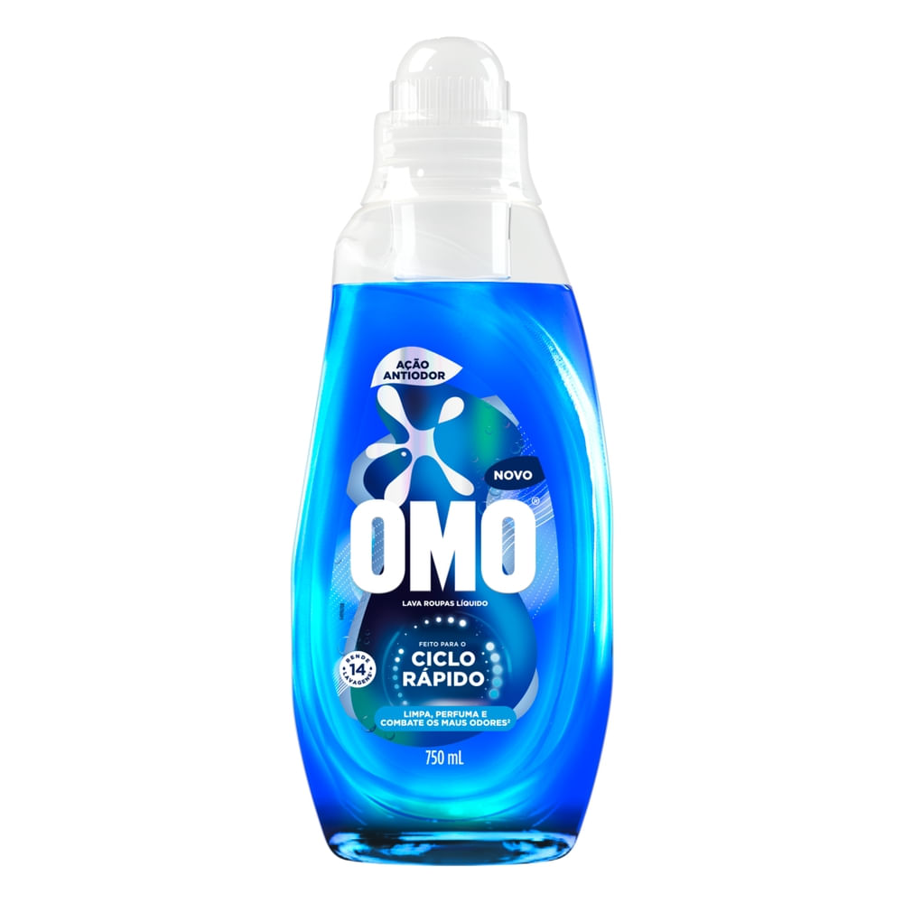 Lava Roupas Líquido Ciclo Rápido OMO Ação Antiodor 750 ml