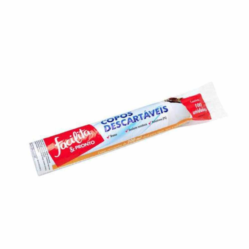 Copo Branco Descartável Facilita 200ml com 100 Unidades
