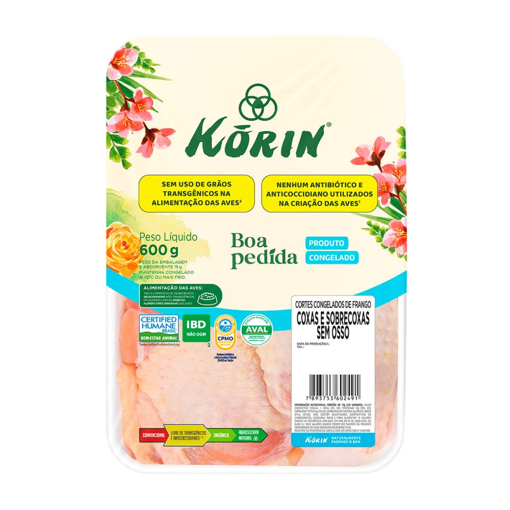 Coxa com Sobrecoxa em filé Livre de Transgênicos Korin 600g