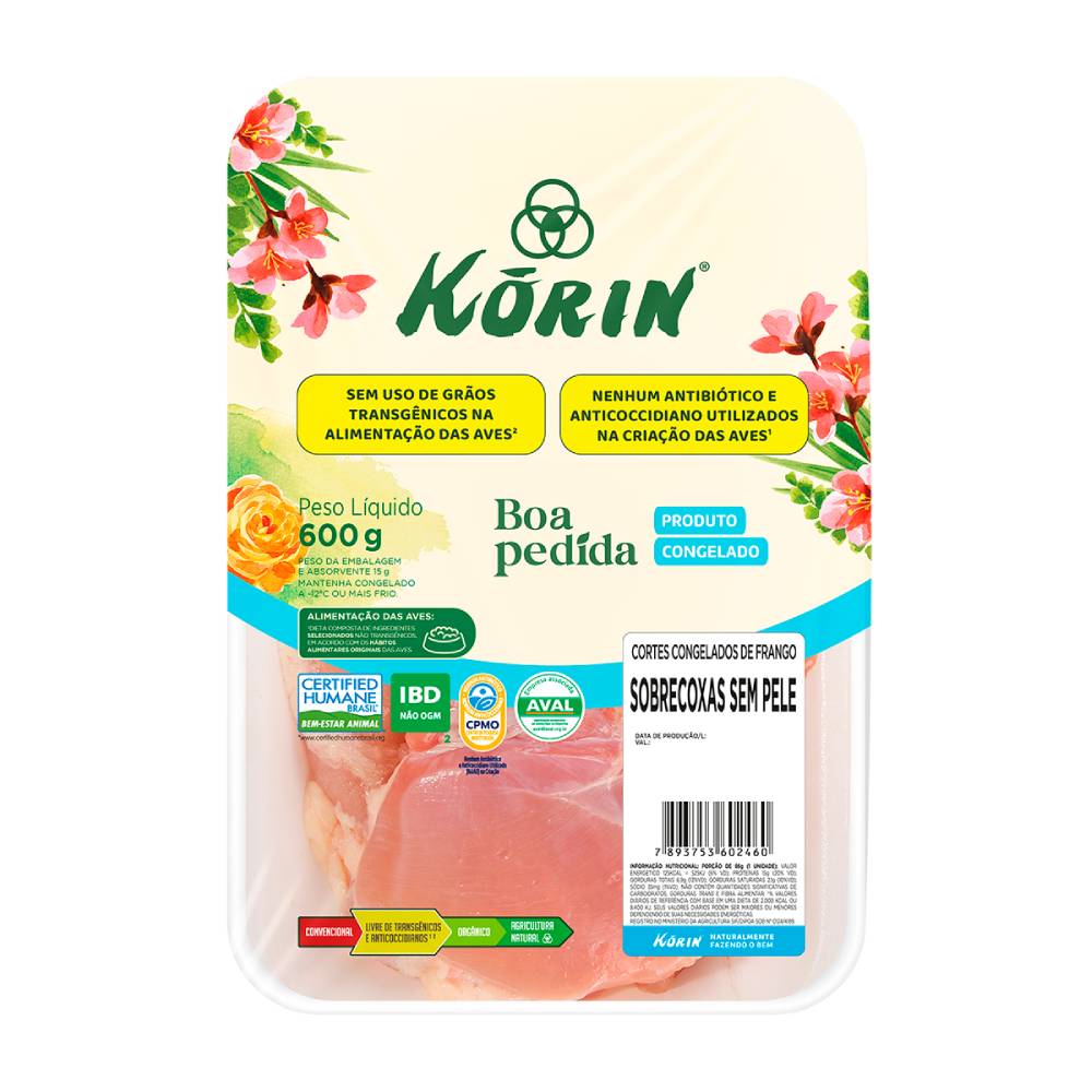 Sobrecoxa sem Pele Congelada Korin 600g
