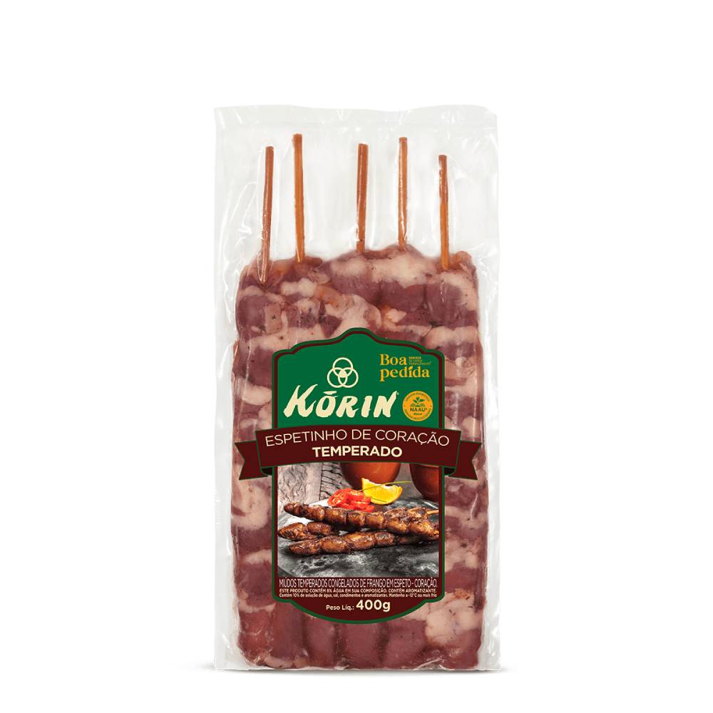 Espetinho de Coração de Frango Temperado Korin com 5 Unidades 400g