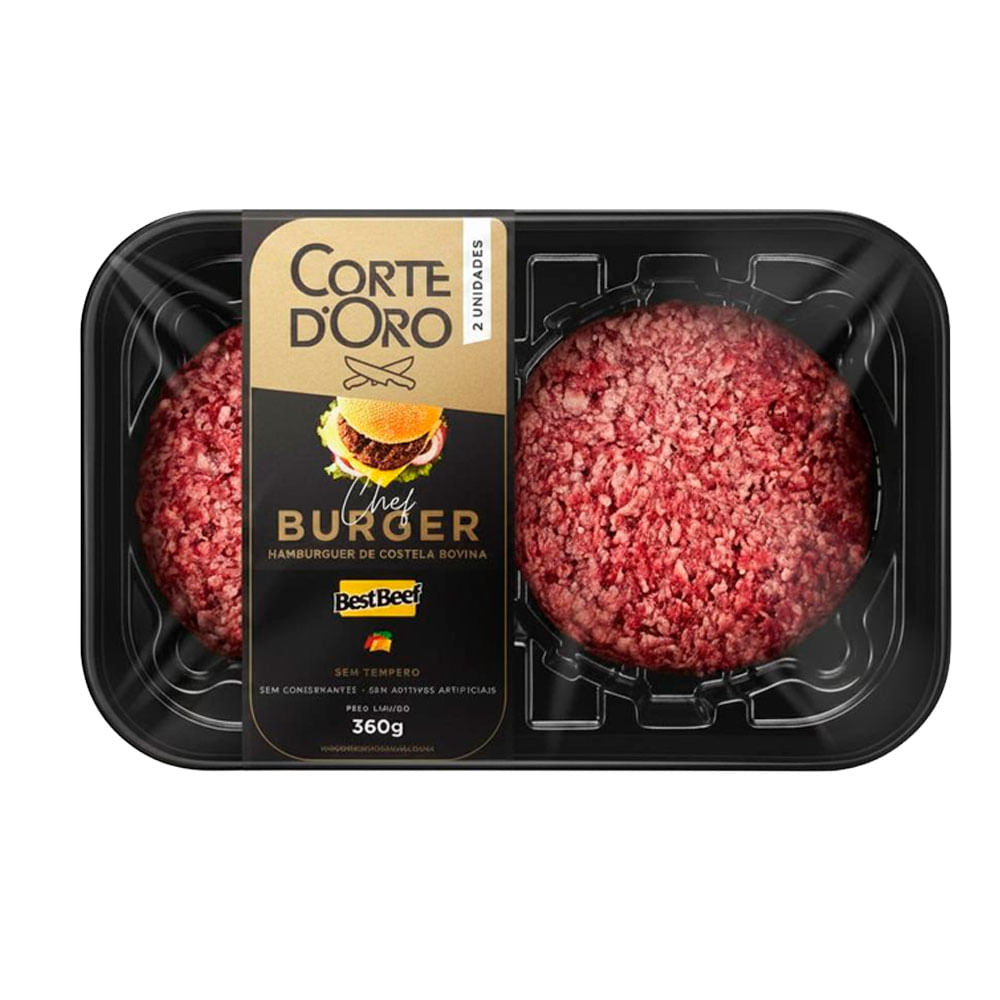 Hambúrguer de Carne Bovina Chef Burger Corte D'Oro com 2 Unidades 180g cada