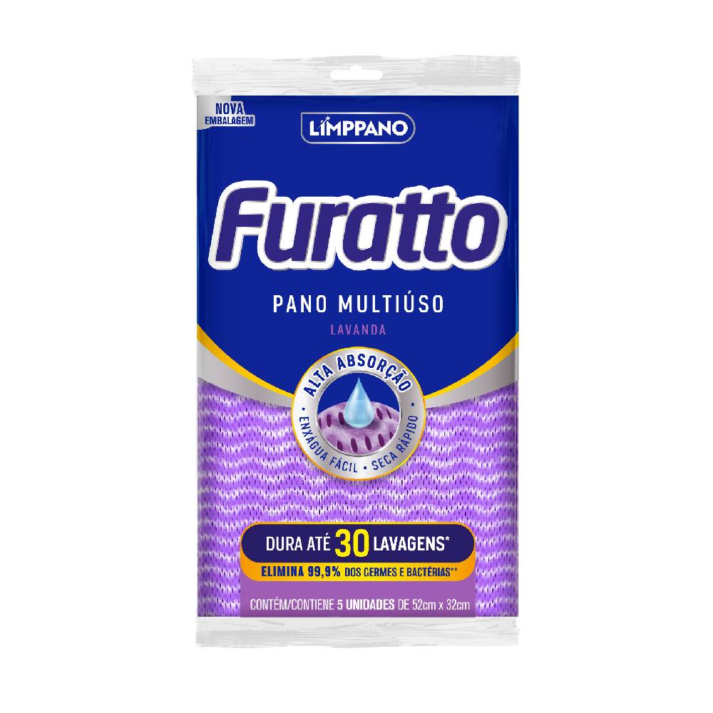 Pano de Limpeza Limppano Furatto Lavanda com 5 Unidades