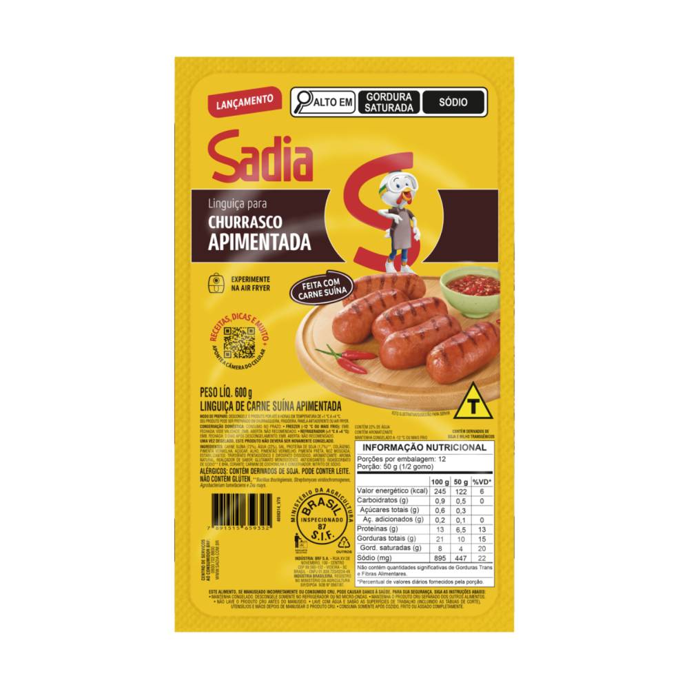 Linguiça Suína Apimentada Sadia 600g